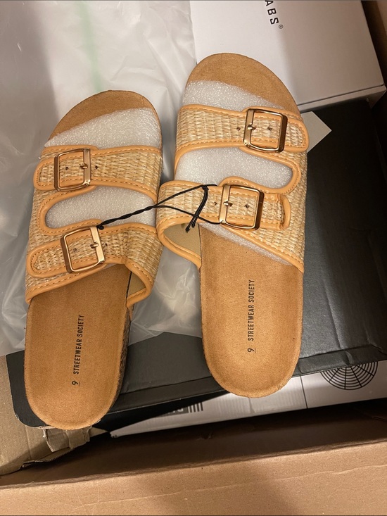Streetwear Society Shoes - Streetwear Society Women's Tan Braided Double-Buckle Slide Sandals